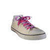 pink and purple shoelaces in a white shoe
