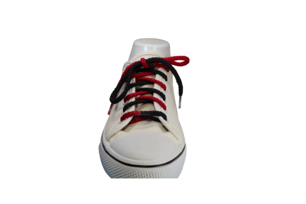 a single braided custom shoelace hand dyed black and red