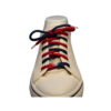 a single navy blue and red braided custom dyed shoelace