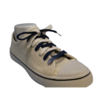 Navy Blue and White flat shoelaces in a white shoe