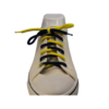 navy blue and yellow braided shoelaces in a white sneaker
