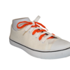 Orange and White shoelaces in a white sneaker