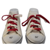 left shoe showing a 45" red and white shoelace and right shoe showing 54"