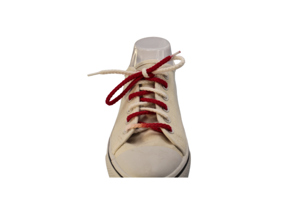 Red and white bi-colored braided shoelace